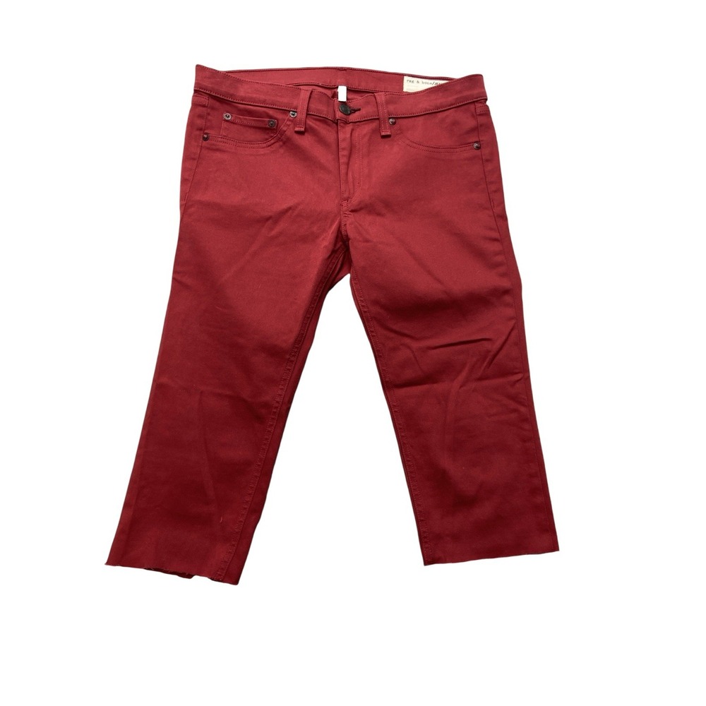 Rag and Bone Womens Jeans 30 Red Sateen Jegging Crop Raw Hem Stretch W1503M070